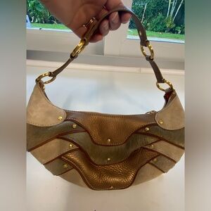 Cole Haan Gold Fish F05 EUC handbag tan burnt orange calf hair